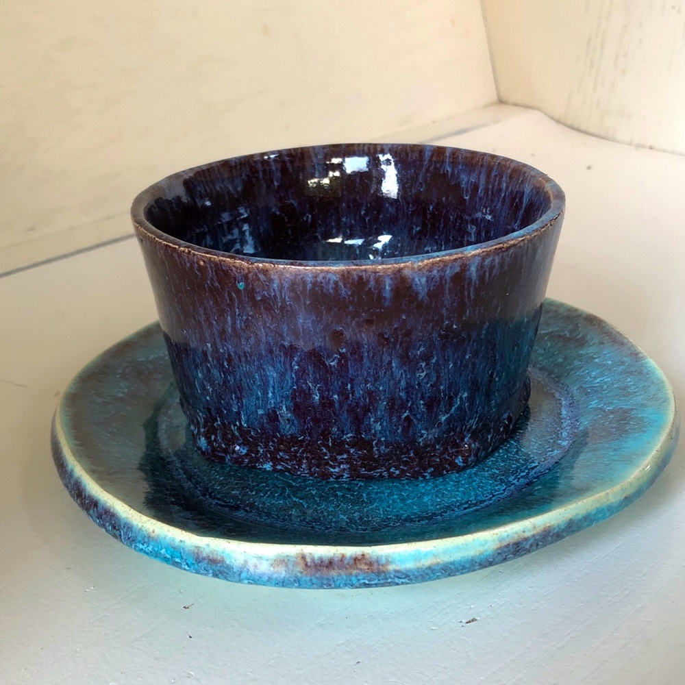 Handmade pottery bowl & saucer